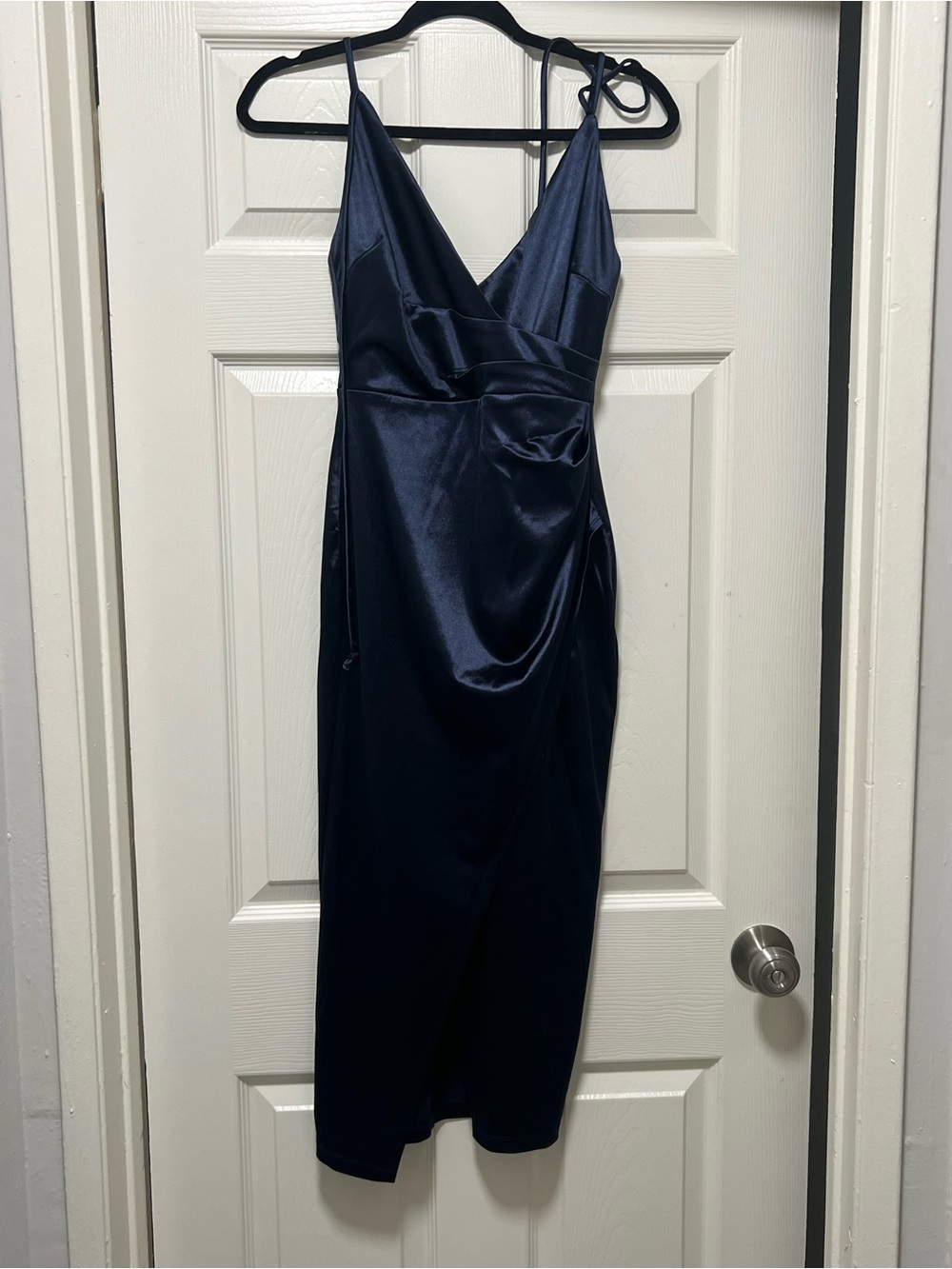 Windsor Navy Satin Midi Slip Dress